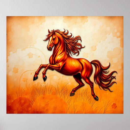 Fiery Horse Leaps, Orange Gold, Artistic Grunge  Poster (Vorne)