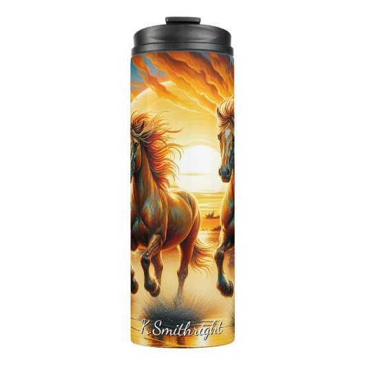 Fiery Horses Water Run Sunset Thermosbecher (Vorderseite)