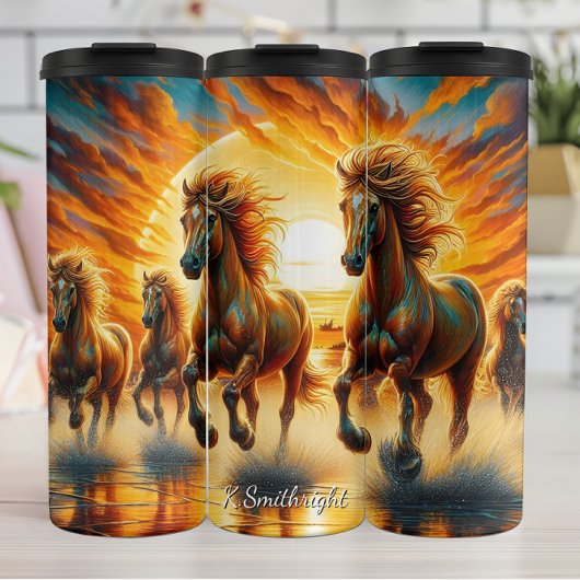 Fiery Horses Water Run Sunset Thermosbecher