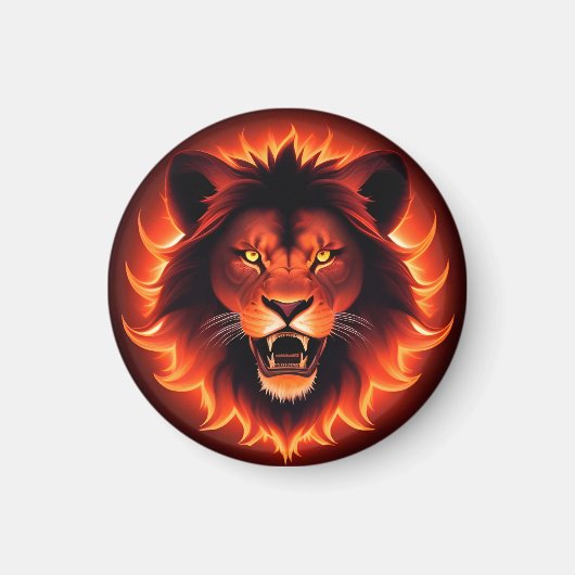 Fiery Lion Gesicht mit leuchtendem Mane Magnet (Vorne)