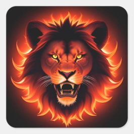 Fiery Lion Gesicht mit leuchtendem Mane Quadratischer Aufkleber