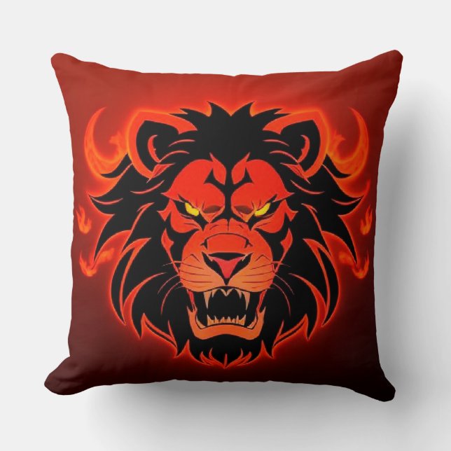Fiery Lion Head Illustration Kissen (Vorderseite)