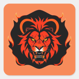 Fiery Lion Head Illustration Quadratischer Aufkleber
