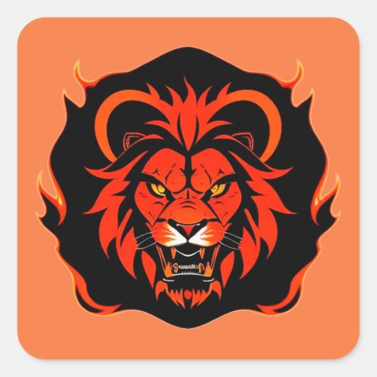 Fiery Lion Head Illustration Quadratischer Aufkleber (Vorderseite)