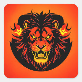 Fiery Lion Illustration umgeben von Flamboyant Quadratischer Aufkleber