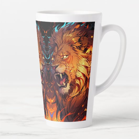 Fiery Lion mit lebendigem Mane und Naturelementen Milchtasse (Rechts)