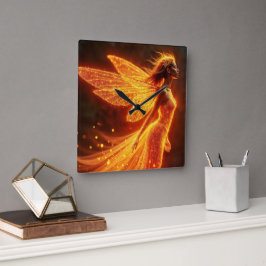 Fiery Märchen Rot-Leuchtflügel niedlicher Zauberne Quadratische Wanduhr
