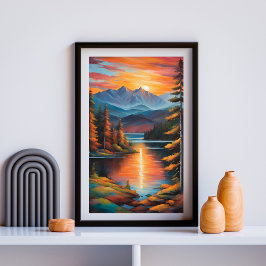 Fiery Mountain Sunset Poster