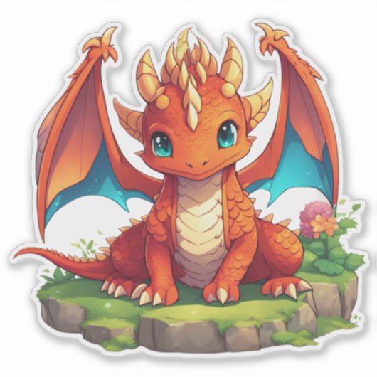 Fiery Niedlicher Chibi Dragon Sticker für Notebook (Vorderseite)