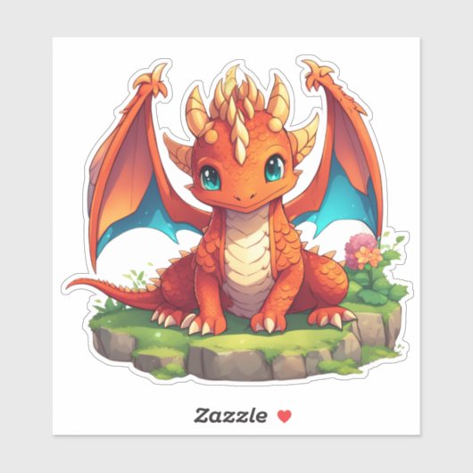 Fiery Niedlicher Chibi Dragon Sticker für Notebook (Blatt)