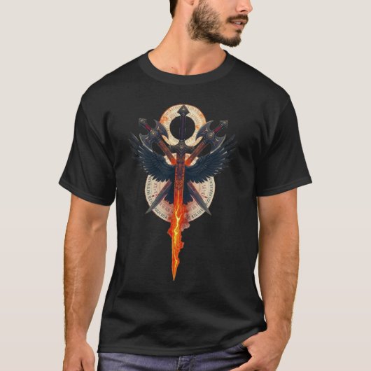 Fiery Nordic Blade & Wings Emblem T-Shirt (Vorderseite)
