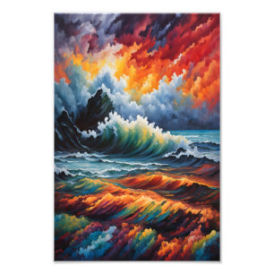 Fiery Ocean Storm - Abstrakte Seascape Art Fotodruck