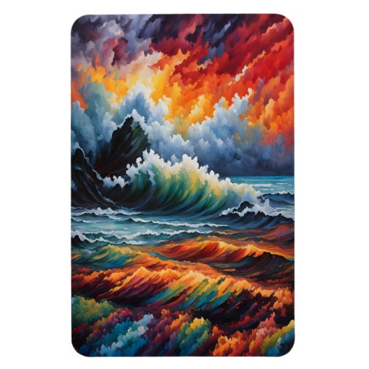 Fiery Ocean Storm - Abstrakte Seascape Art Magnet (Vertikal)