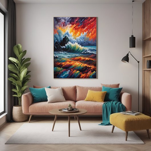 Fiery Ocean Storm - Abstrakte Seascape Art Poster