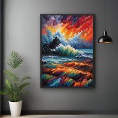 Fiery Ocean Storm - Abstrakte Seascape Art Poster