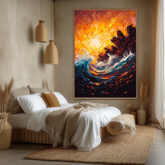 Fiery Ocean Wave Zeitgenössischer Expressionist Ar Leinwanddruck