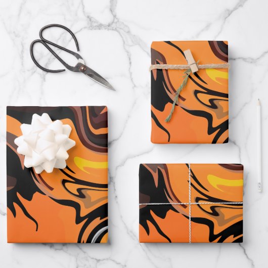 Fiery Orange Abstrakt Swirl Pattern Geschenkpapier Set (Vorderseite)