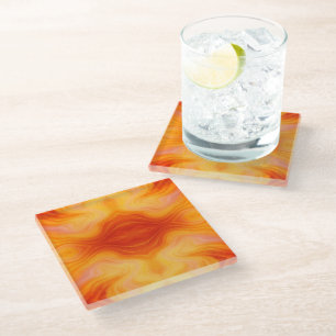 Fiery Orange Gold Marble Untersetzer Set   elegant