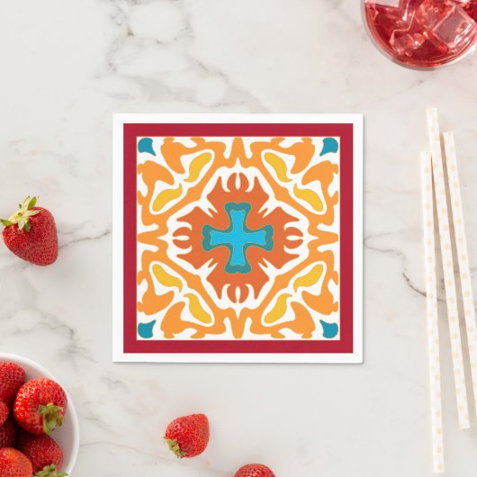 Fiery Orange Spanish Tile mit Blue Accents Serviette (Beispiel)