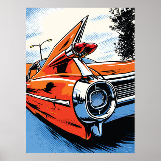 Fiery Orange Tailfin Pop Art Scene Poster