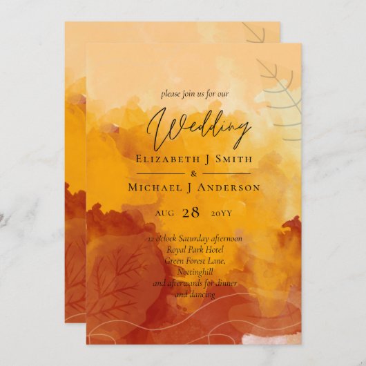 Fiery Orange Watercolor Abstrakt Sunset Wedding (Vorne/Hinten)
