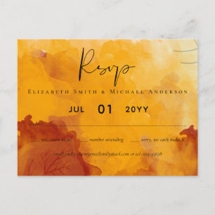 Fiery Orange Watercolor Abstrakt Sunset Wedding Postkarte