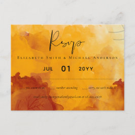 Fiery Orange Watercolor Abstrakt Sunset Wedding Postkarte