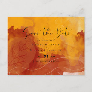 Fiery Orange Watercolor Abstrakt Sunset Wedding Postkarte