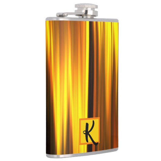 Fiery Orange Yellow Black Monogram Gift for Men Flachmann (Rechts)