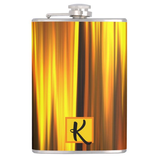 Fiery Orange Yellow Black Monogram Gift for Men Flachmann (Vorderseite)