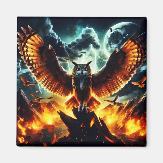 Fiery Owl Moonrise Magnet (Vorne)