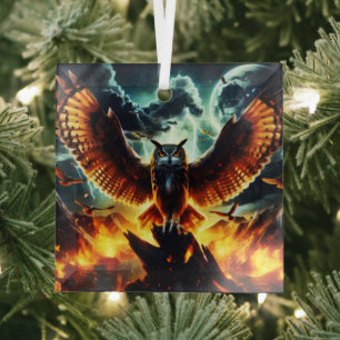 Fiery Owl Moonrise Ornament Aus Glas