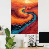 Fiery Path - Lebhafte Abstrakte Sonnenuntergangsla Poster (Heimbüro)