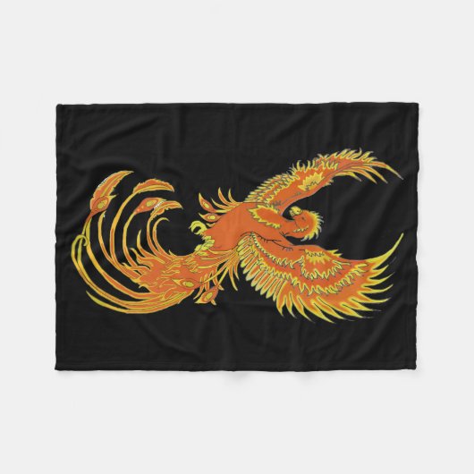 Fiery Phoenix auf Black Fleece Blanket (Vorderseite (Horizontal))