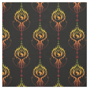 Fiery Phoenix auf schwarz Stoff