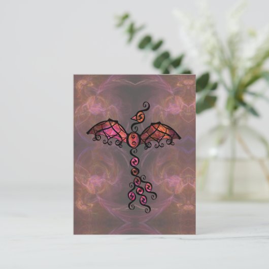 Fiery Phoenix Bird "Awake" Verziertes Black Design Postkarte (Stehend Vorderseite)