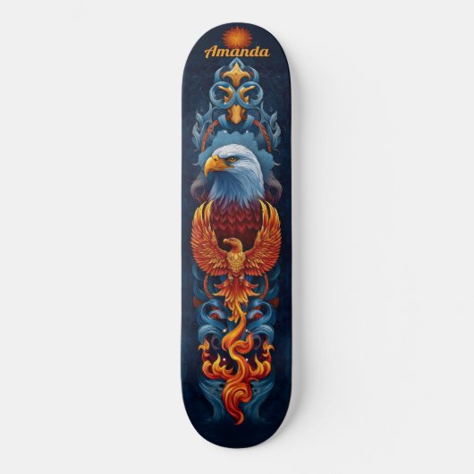 Fiery Phoenix Bird Skateboard (Vorderseite)