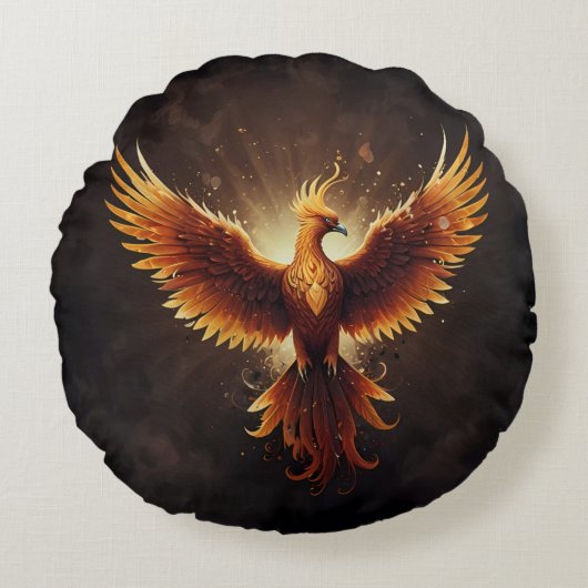 Fiery Phoenix Rundes Kissen (Vorderseite)