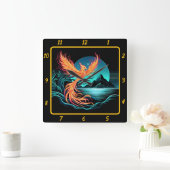 Fiery Phoenix über den stillen Bergen Quadratische Wanduhr (Zuhause)