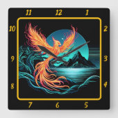 Fiery Phoenix über den stillen Bergen Quadratische Wanduhr (Vorderseite)