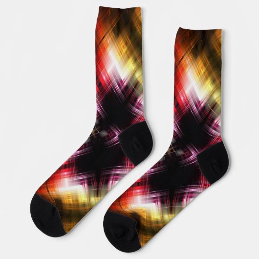 Fiery Prism Abstrakt mit Radiant Red & Gold Glow Socken (Linkes Detail)