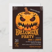 Fiery Pumpkin Jack o lantern bats Spooky Halloween Einladung (Vorderseite)