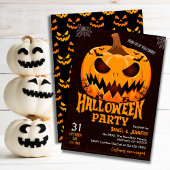 Fiery Pumpkin Jack o lantern bats Spooky Halloween Einladung