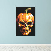 Fiery Pumpkin Skull für Halloween Leinwanddruck (Insitu (Holzboden))