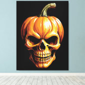 Fiery Pumpkin Skull für Halloween Leinwanddruck (Insitu (Holzboden))