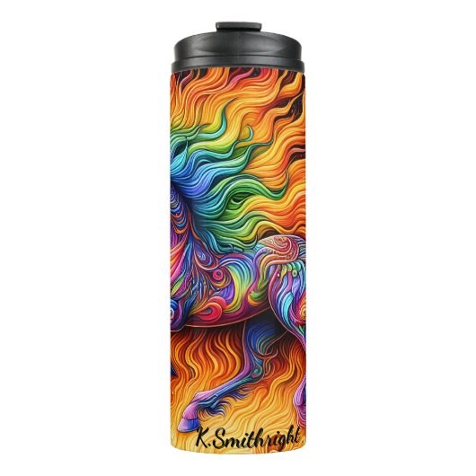 Fiery Rainbow Horse Psychedelic Fantasy Thermosbecher (Vorderseite)