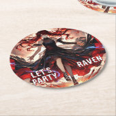 Fiery Raven Gothic Anime Girl Party Design Runder Pappuntersetzer (Angewinkelt)