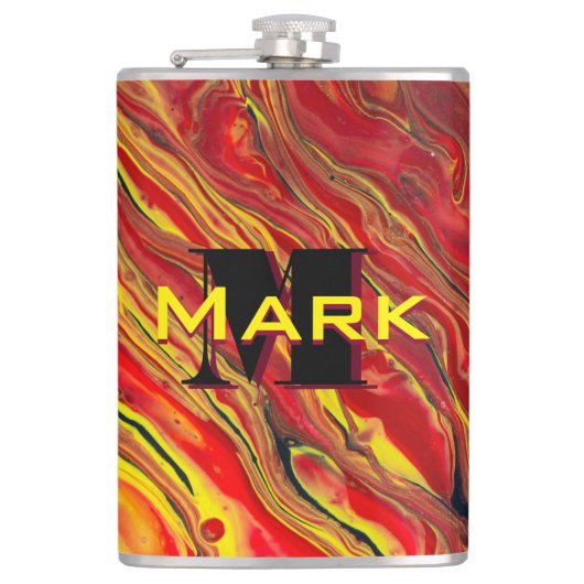 Fiery Red Acrylic Flow Art Flachmann (Vorderseite)