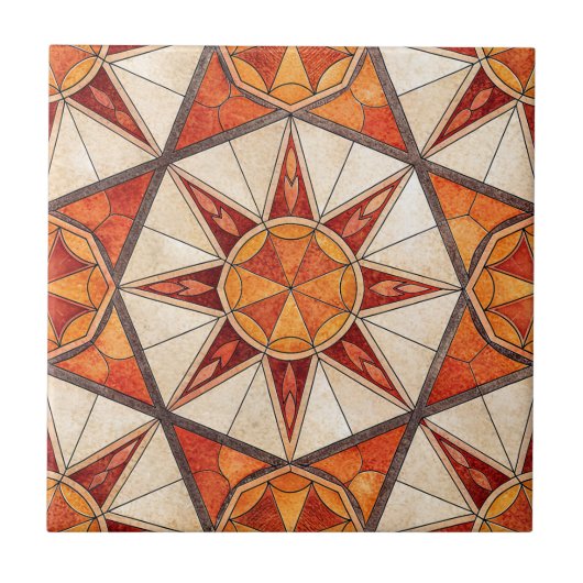 Fiery Red and Orange Starburst - Geometric Mosaic Fliese (Vorderseite)