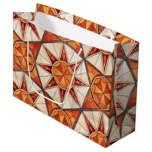 Fiery Red and Orange Starburst - Geometric Mosaic Große Geschenktüte (Vorderseite Schrägansicht)